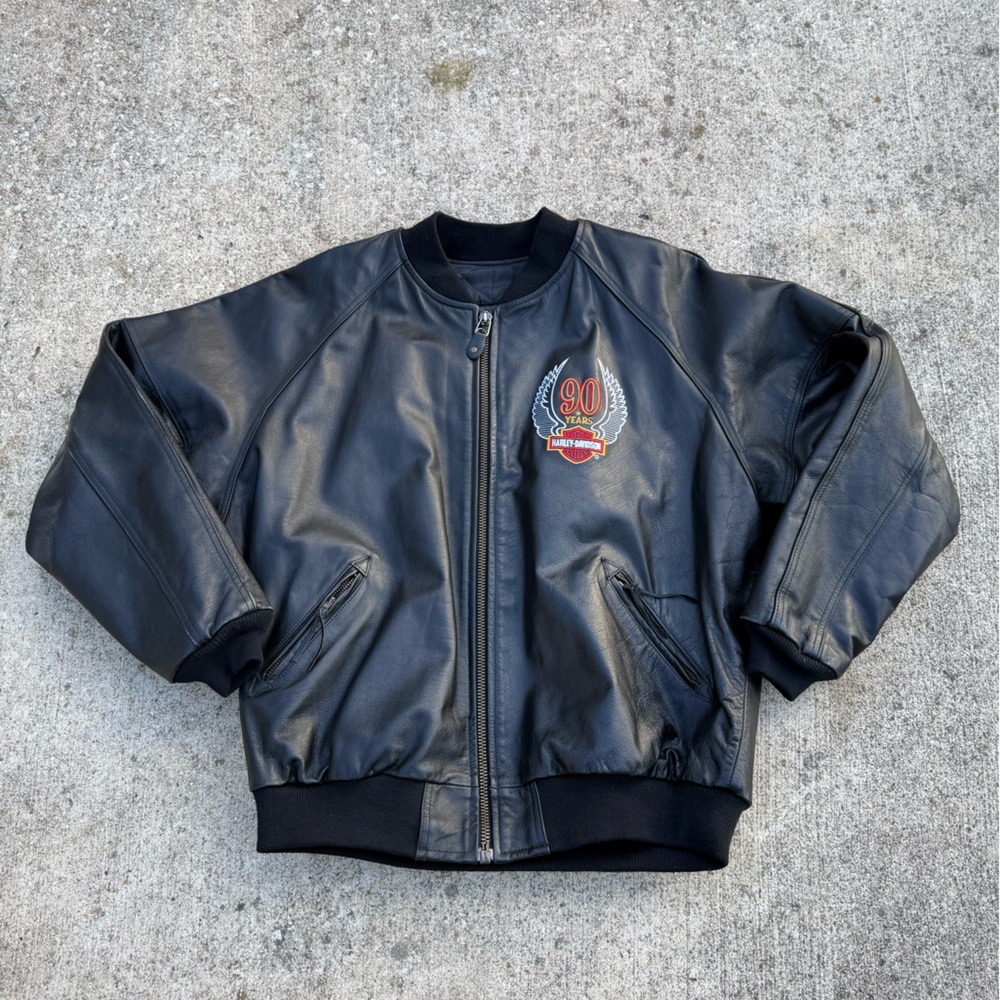 Vintage 1993 Harley-Davidson Black Leather Varsity Jacket